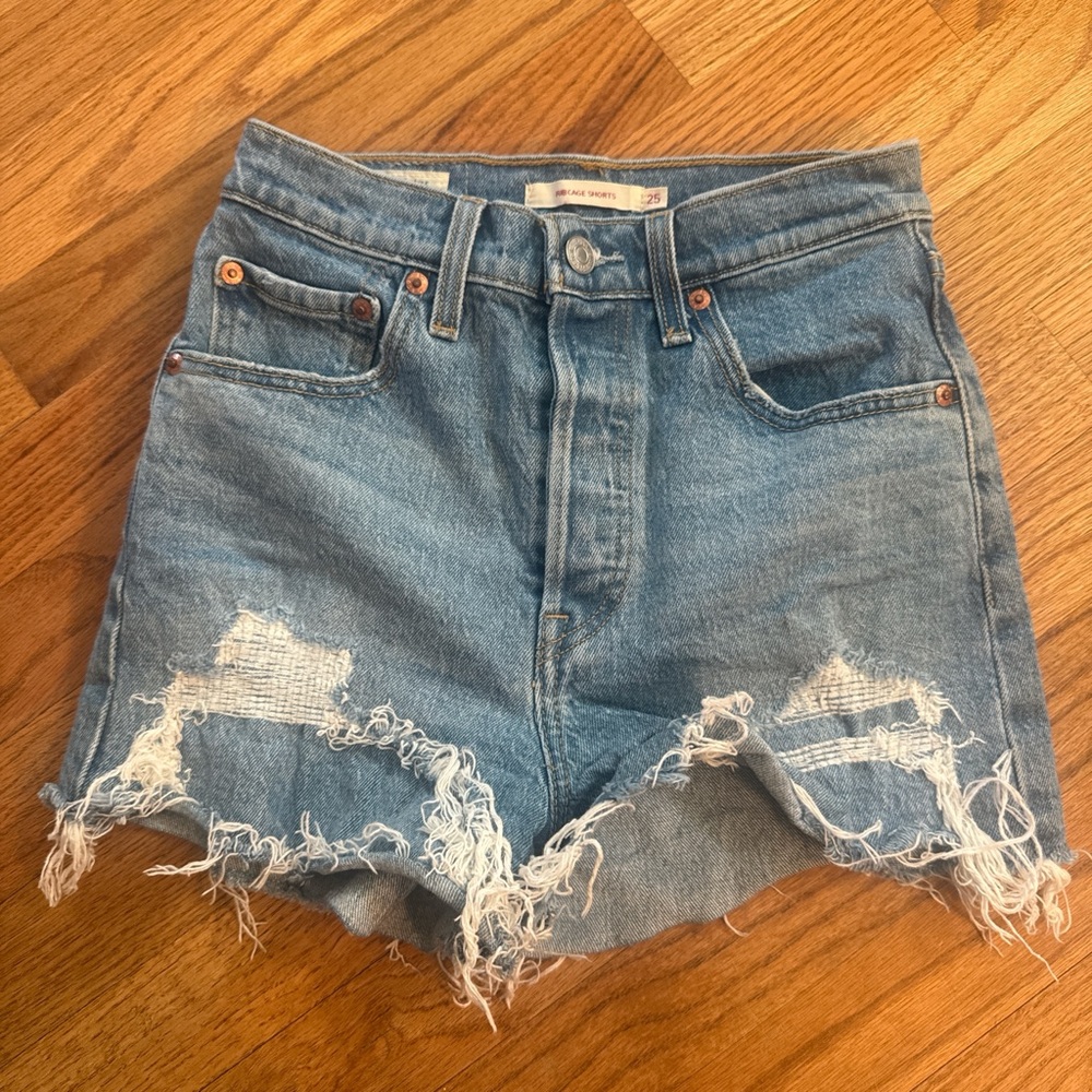 Levi's Rib Cage Blue Ripped Jean Shorts